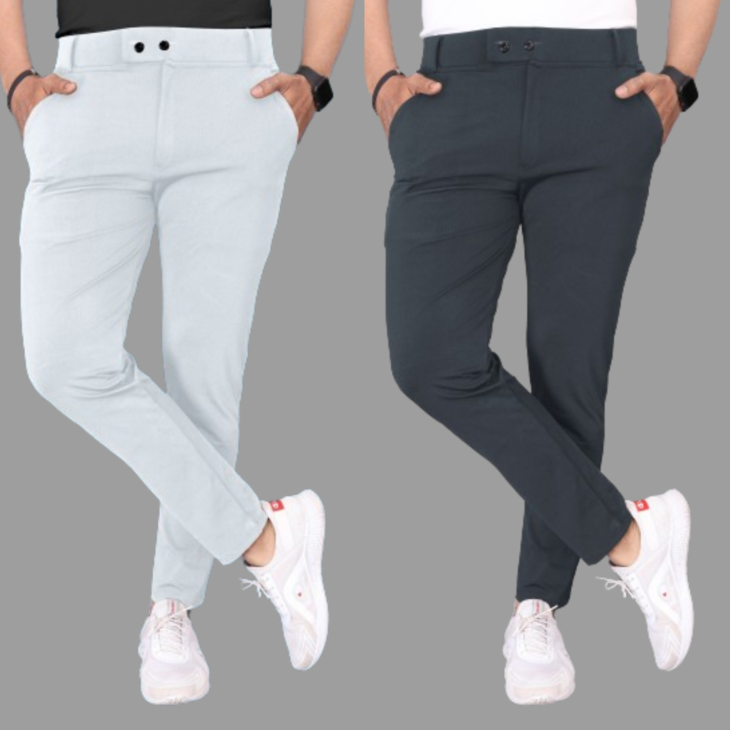 Image of SWISS HORN Men Regular Fit Green Cotton Blend Trousers