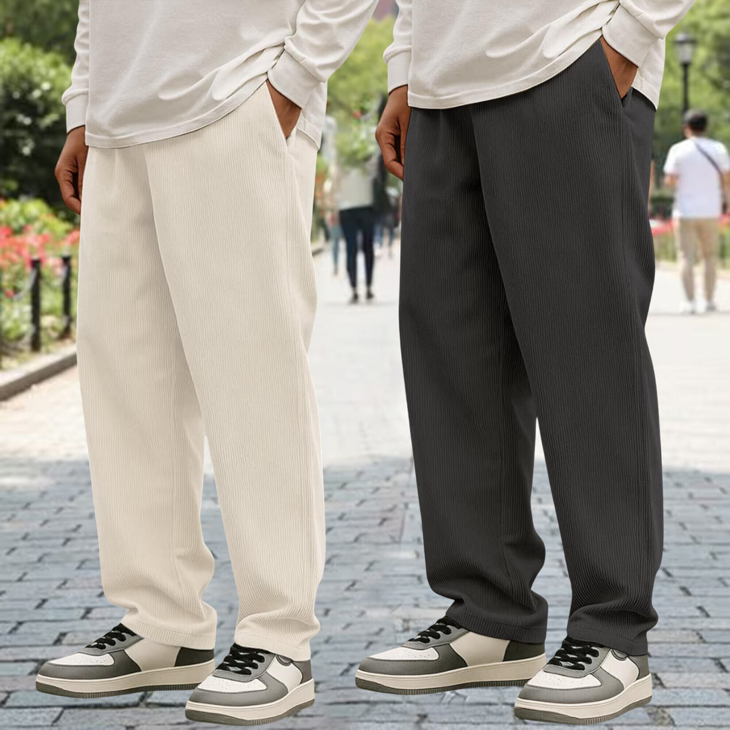 Image of Roadster Men Relaxed Multicolor Cotton Blend Trousers