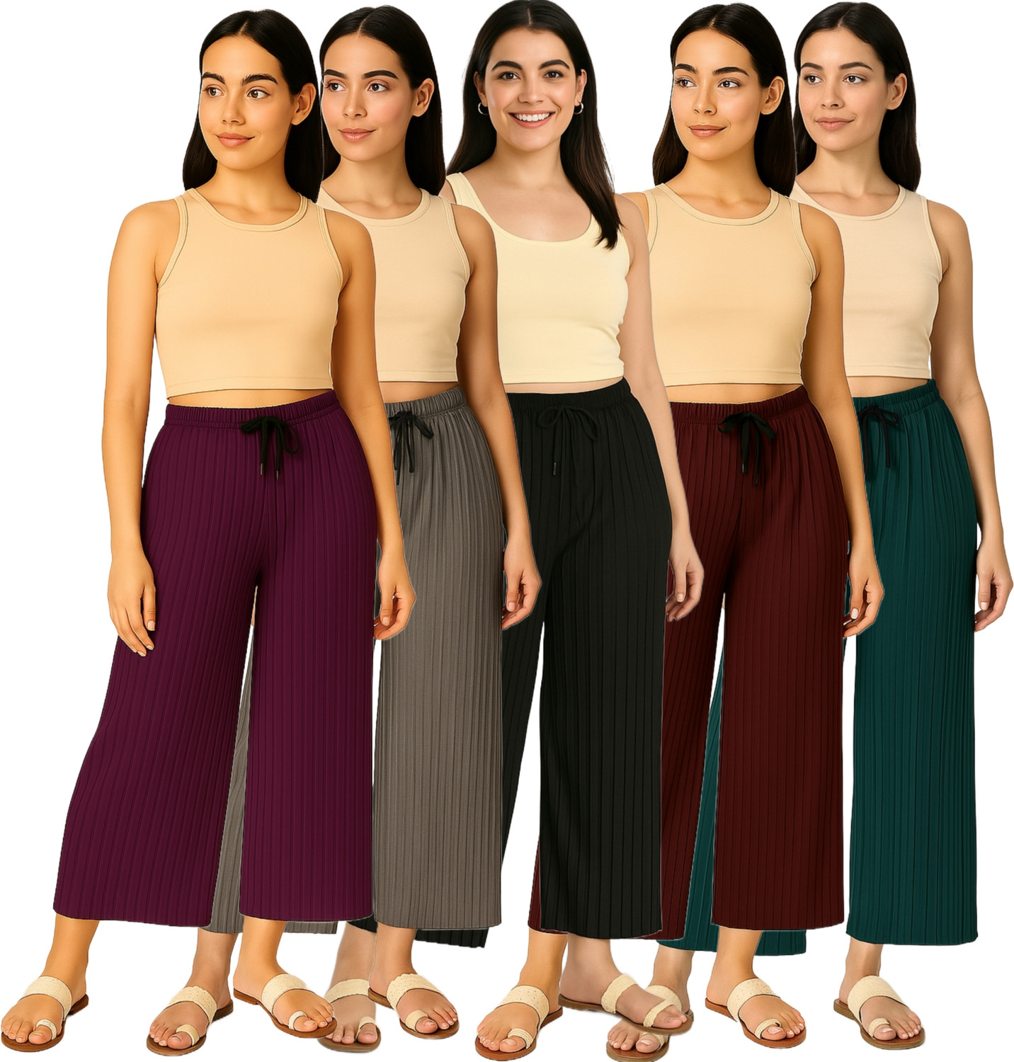 Image of Silver Creation Pack of 5 Women Relaxed Multicolor Lycra Blend Trousers