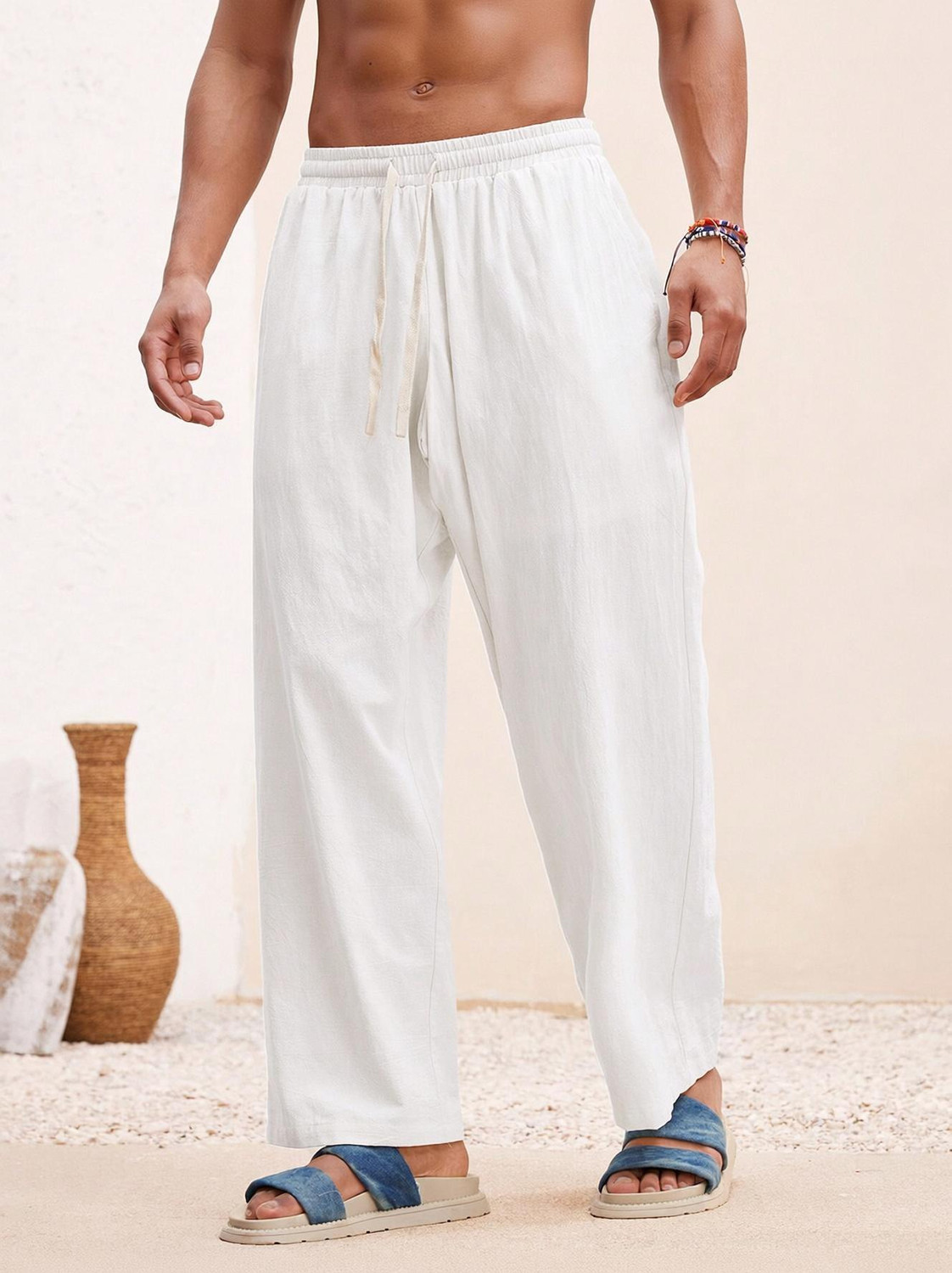 METRONAUT Comfort Fit Men White Pure Linen Trousers - Image 1