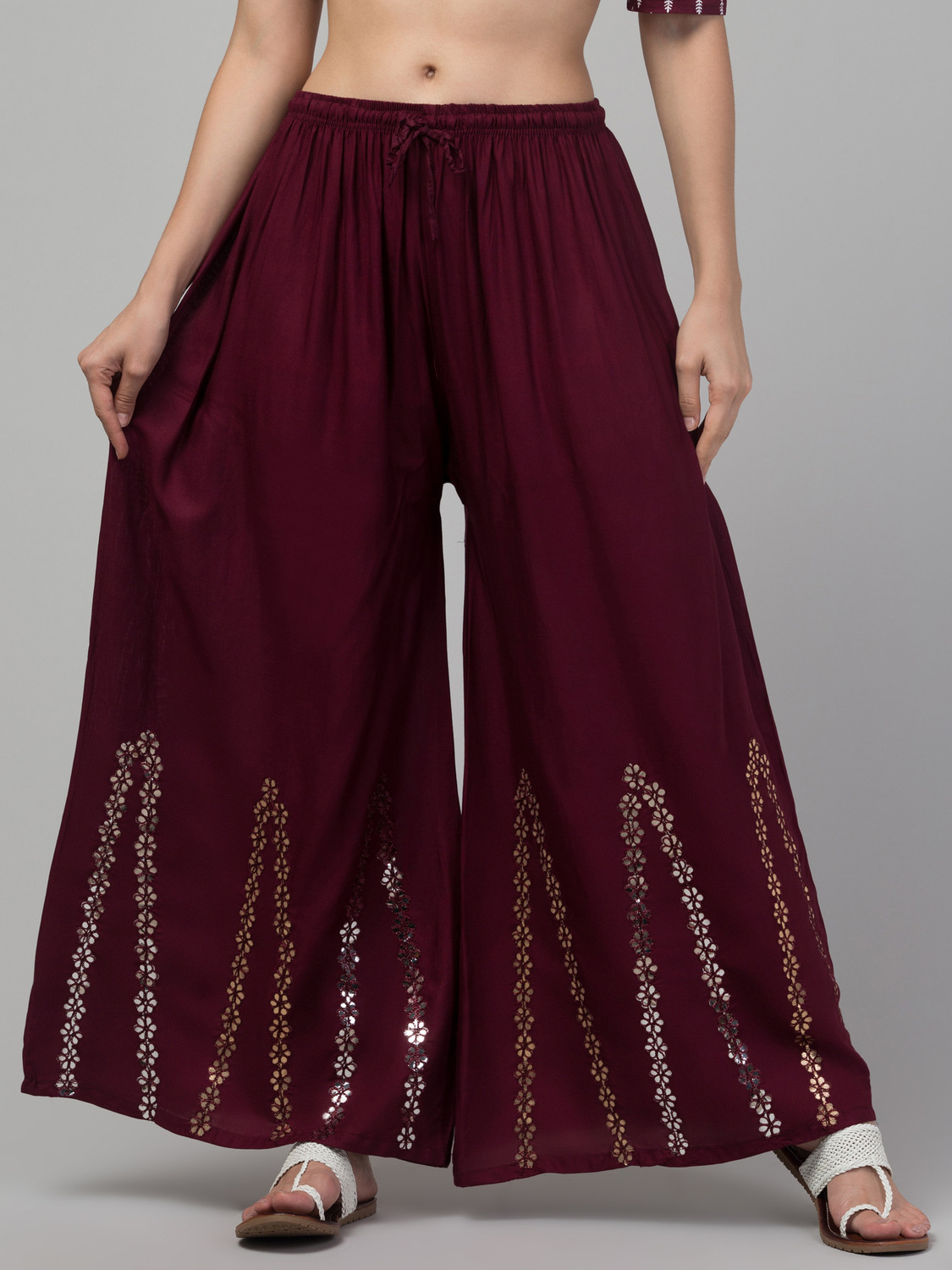 Image of shakshi Women Flared Blue Cotton Blend Trousers