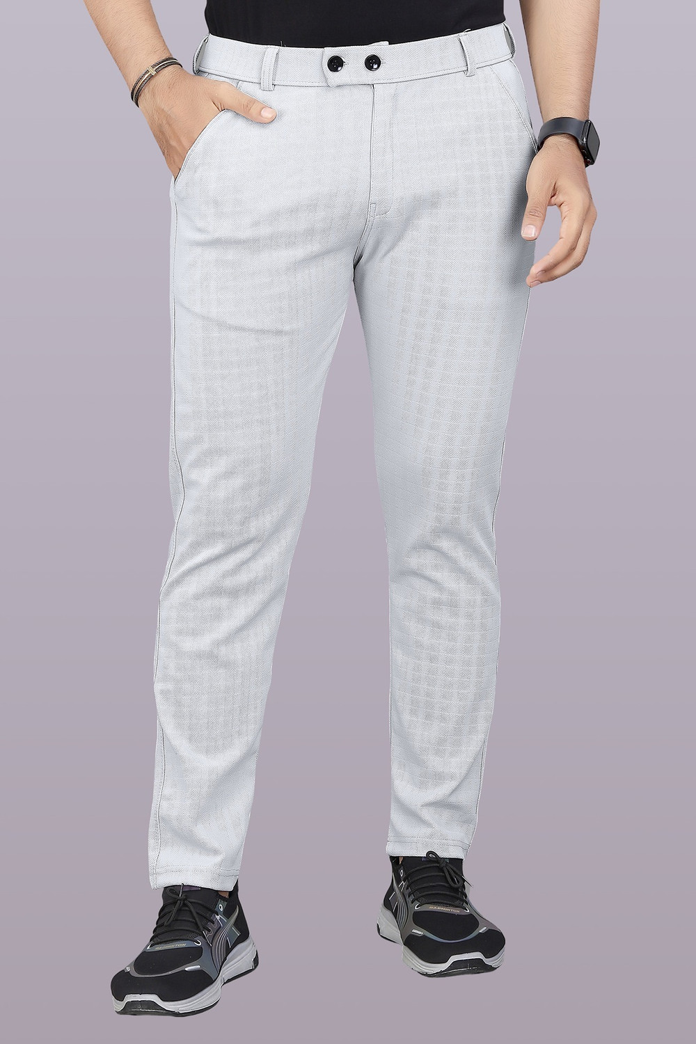 Image of lapataclub Men Relaxed Grey Lycra Blend Trousers