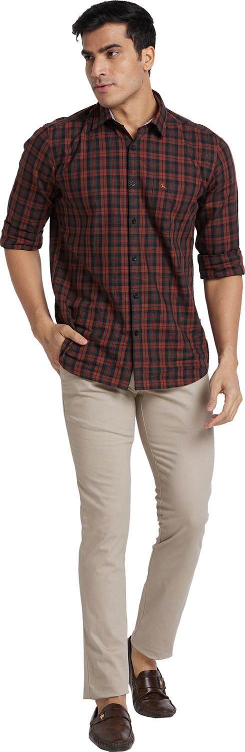 Image of PARX Men Slim Fit Beige Cotton Blend Trousers
