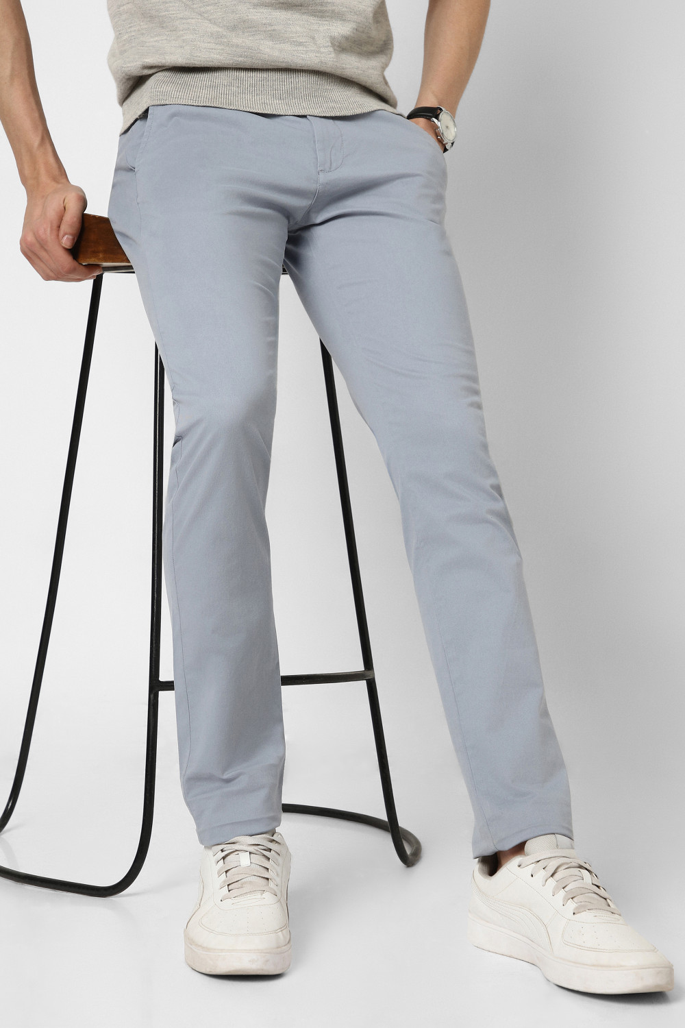 Image of Markle Moro Men Slim Fit Beige Cotton Blend Trousers