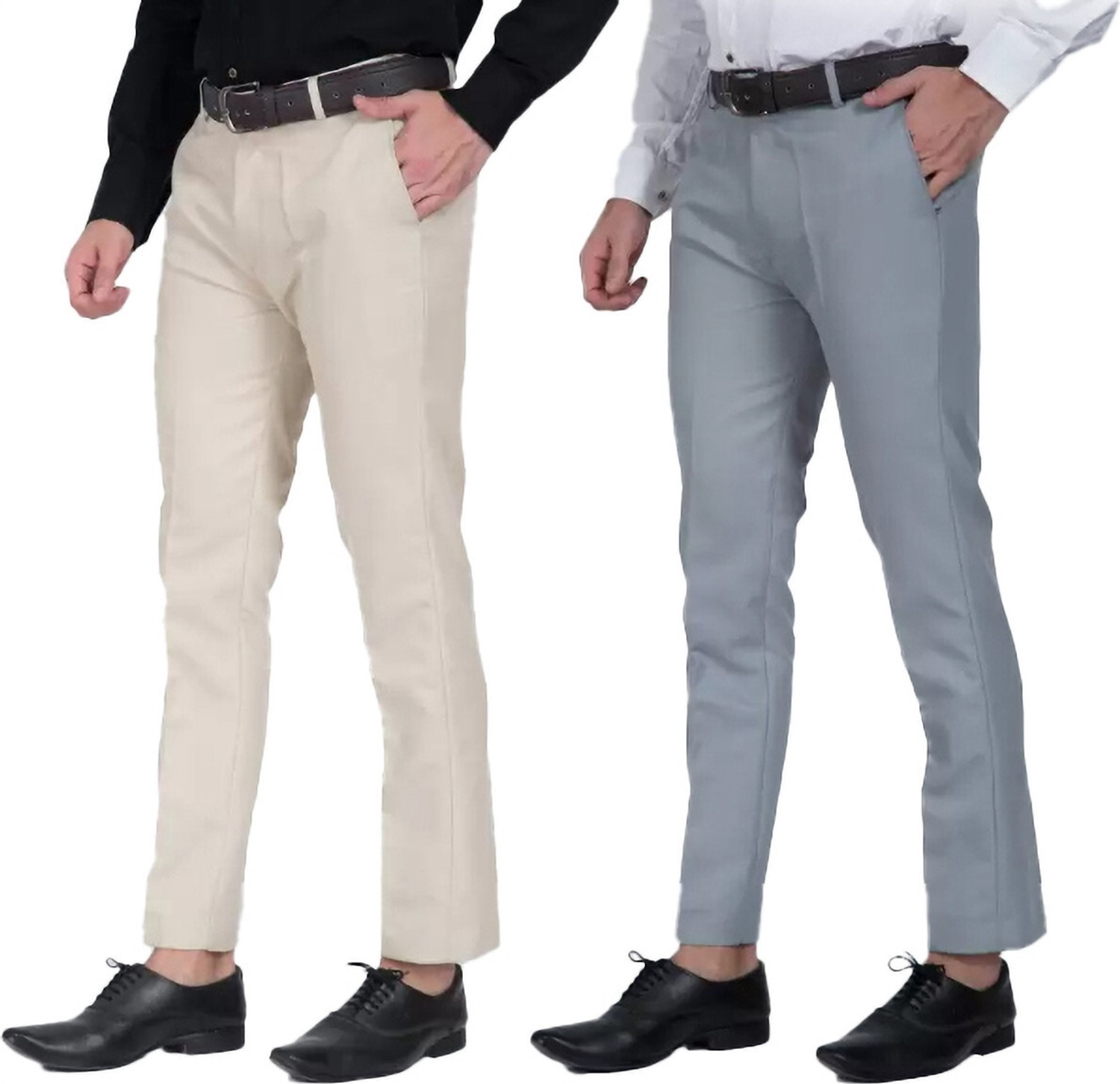 Image of Sucheh Gwalior Pack of 2 Men Regular Fit Grey Cotton Blend Trousers