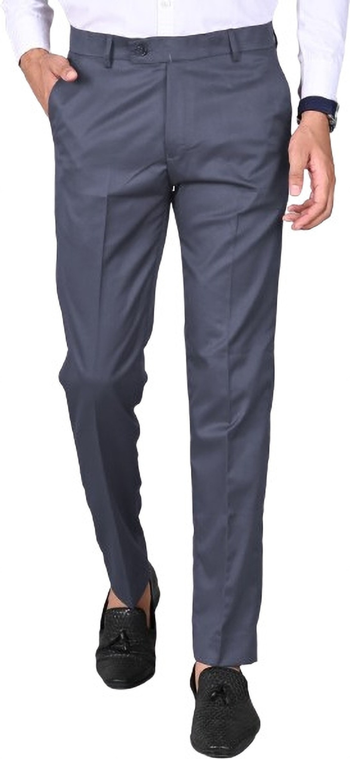 Image of The Revenant Men Slim Fit Grey Cotton Blend Trousers