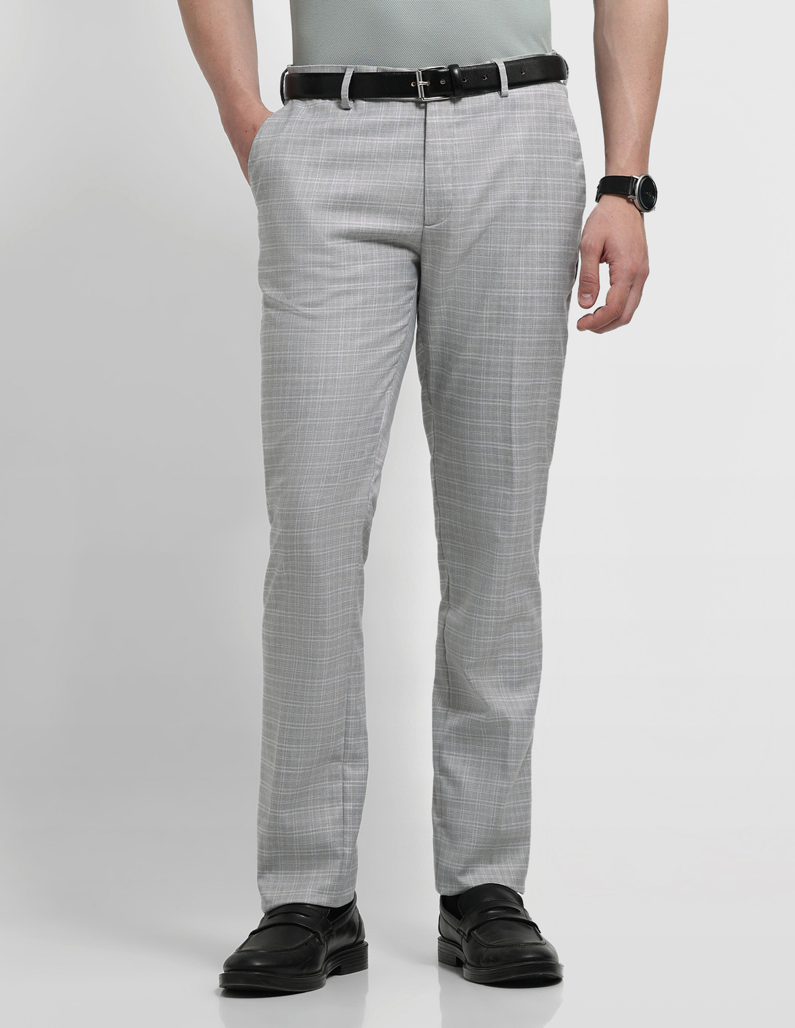 Image of ARROW Men Regular Fit Grey Viscose Rayon Trousers