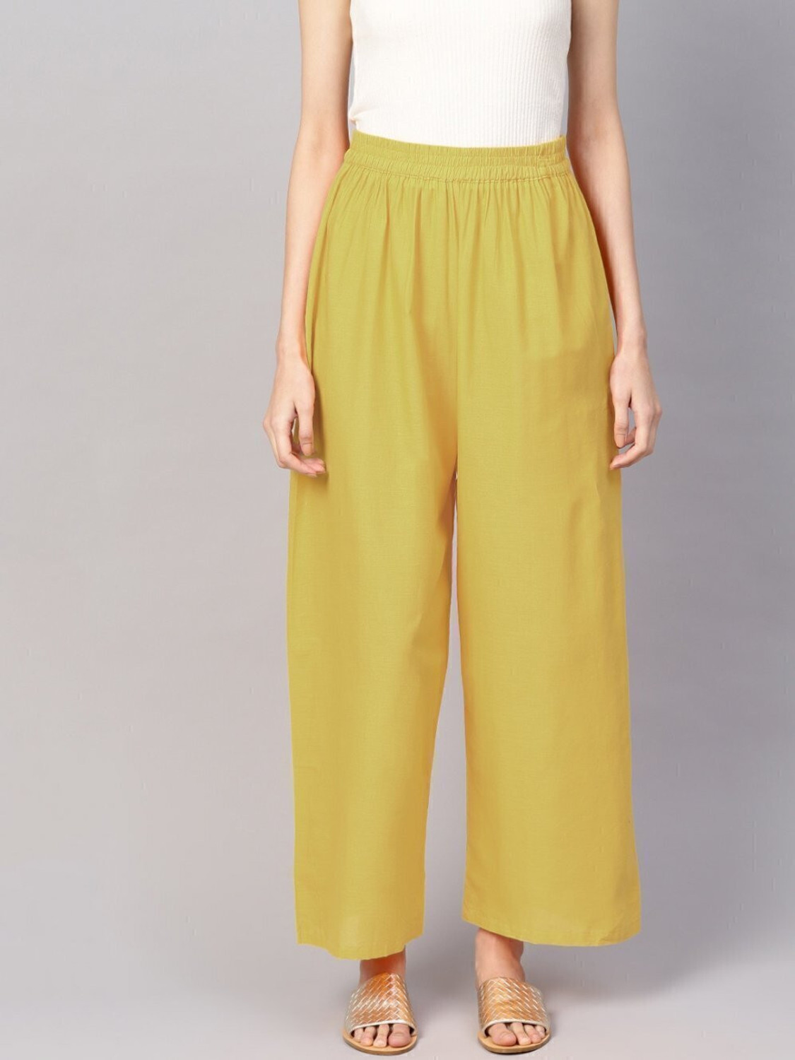 Image of shakshi Women Flared Blue Cotton Blend Trousers