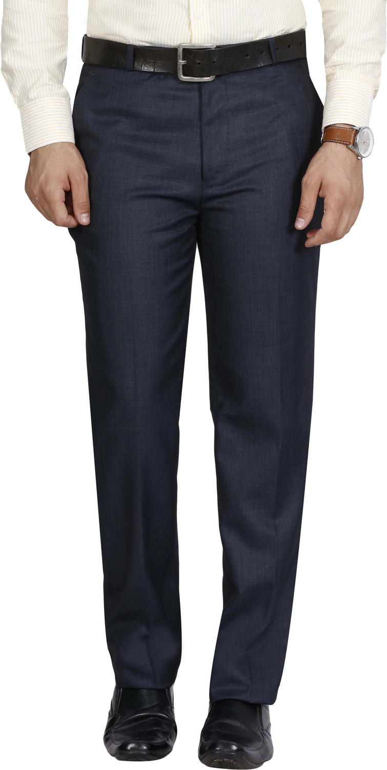 Image of PARK AVENUE Men Regular Fit Grey Polyester Trousers