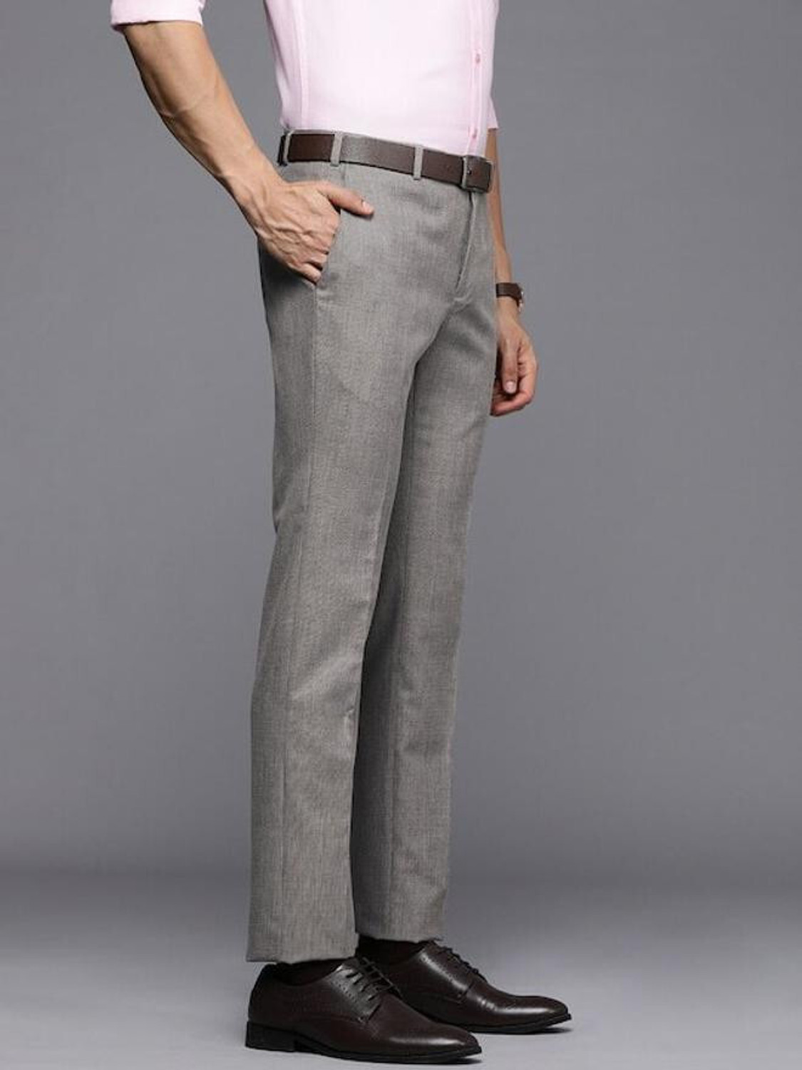 Image of Raymond Men Slim Fit Grey Viscose Rayon Trousers