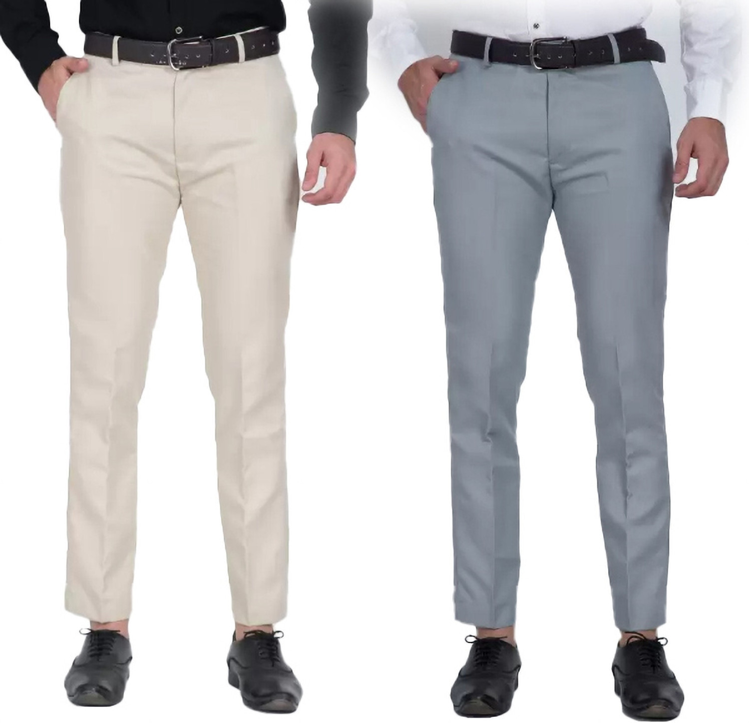 Image of Sucheh Gwalior Pack of 2 Men Regular Fit Grey Cotton Blend Trousers