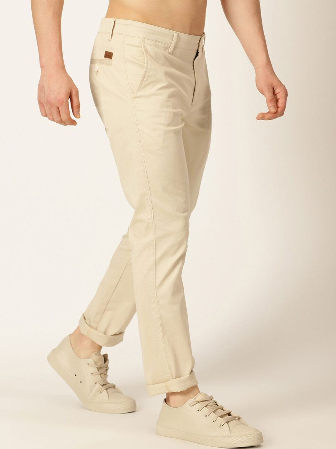 Image of Mast & Harbour Men Regular Fit White Cotton Blend Trousers