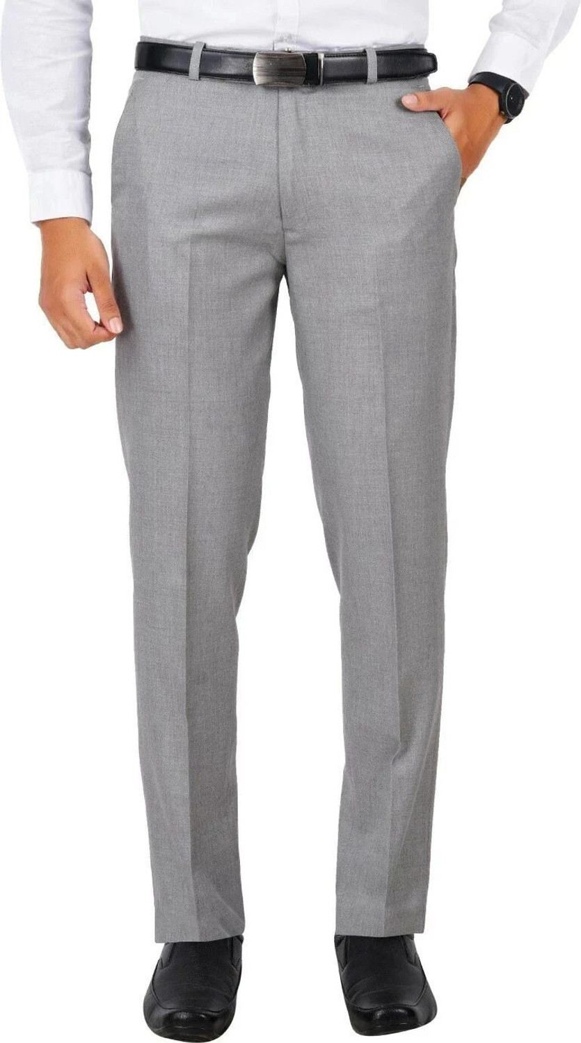 Image of Raymond Men Grey Polyester Trousers