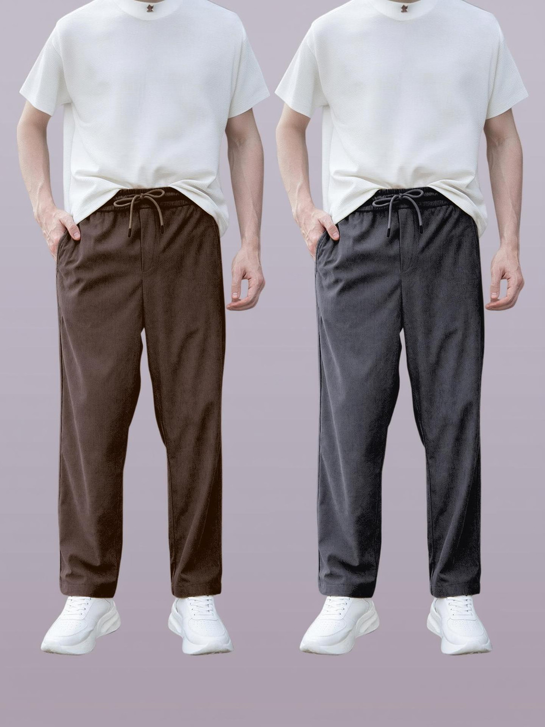 Image of Roadster Men Relaxed Multicolor Cotton Blend Trousers