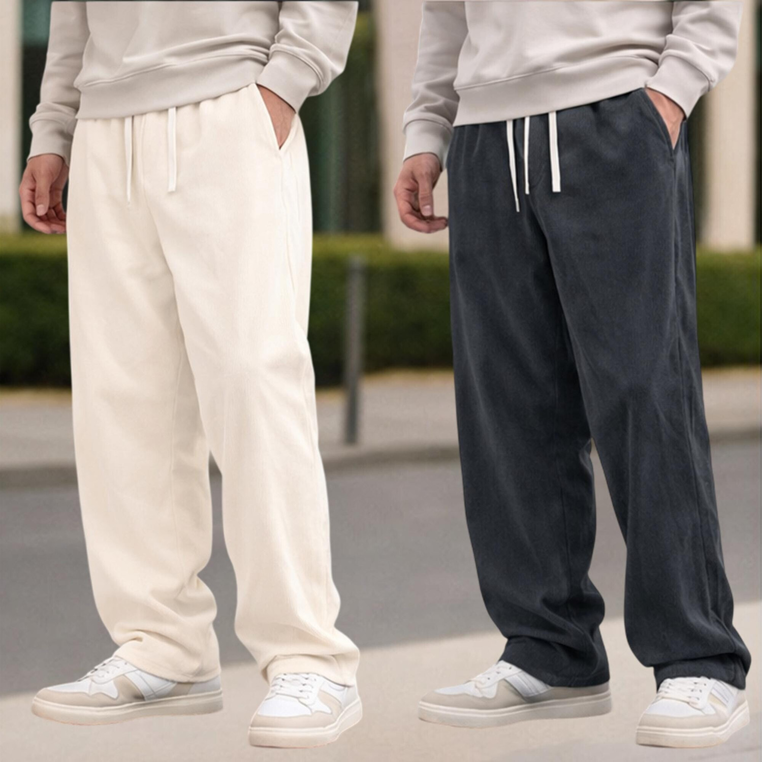 Image of VELVET ROOTS Men Loose Fit White Cotton Blend Trousers