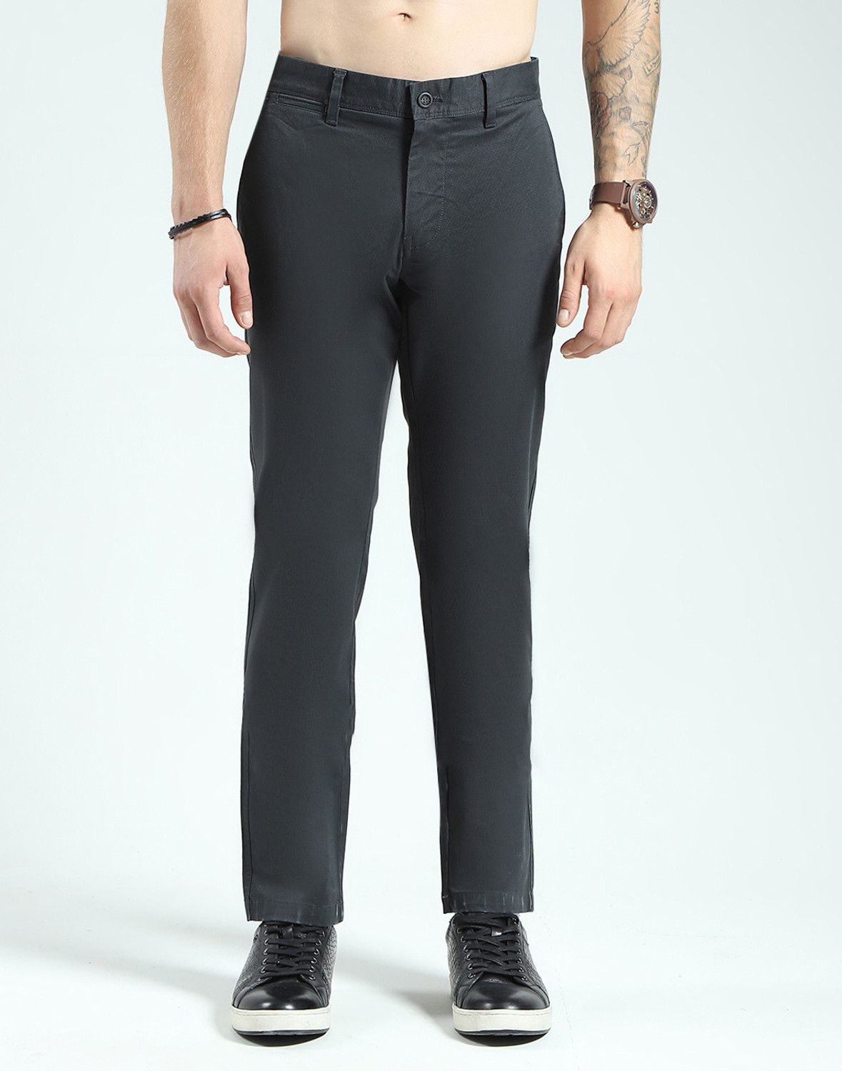 Image of MONTE CARLO Men Slim Fit Grey Cotton Blend Trousers