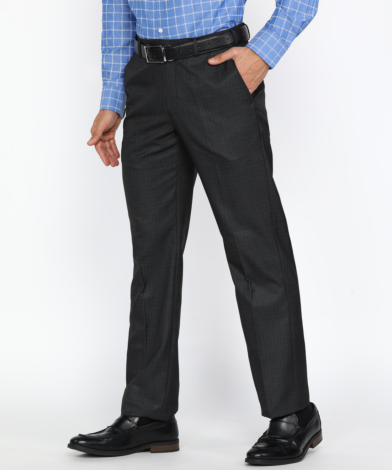 Image of PARK AVENUE Men Regular Fit Grey Polyester Trousers
