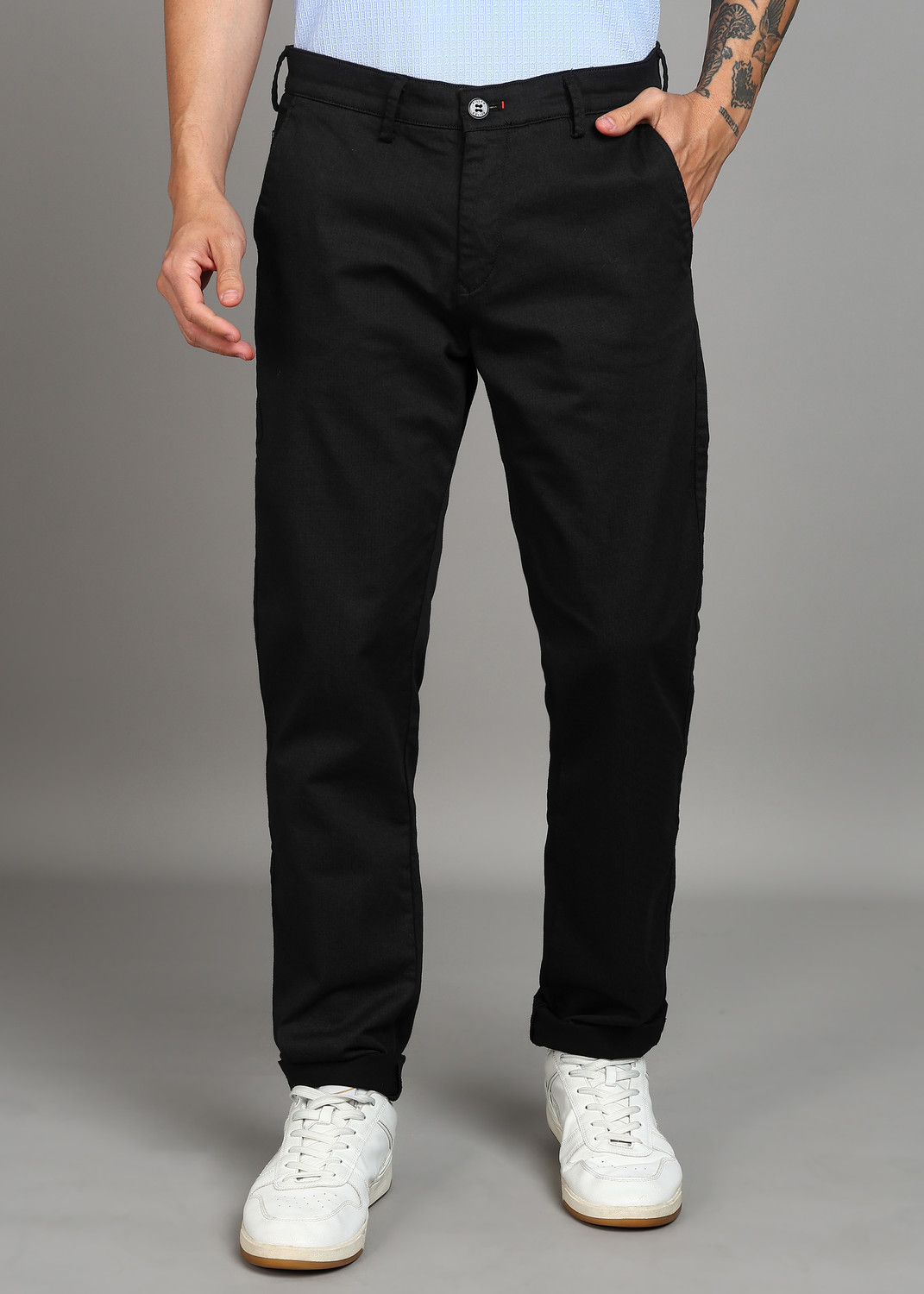 Image of KILLER Men Slim Fit Grey Cotton Blend Trousers