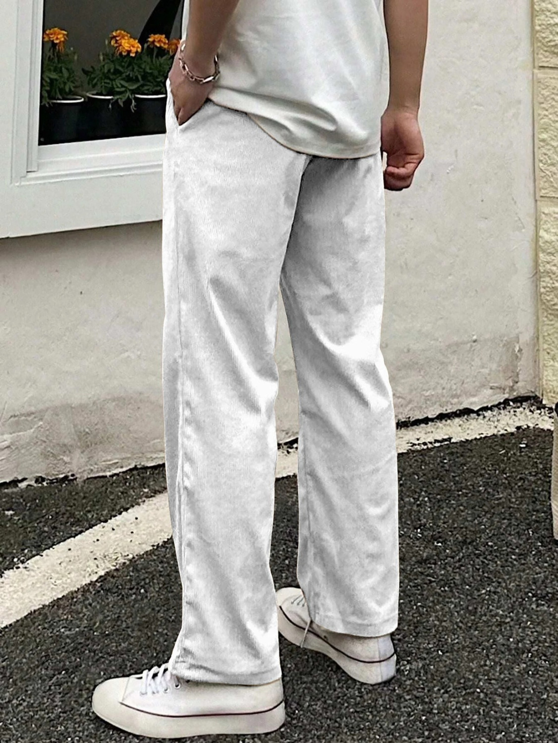 Image of COMBRAIDED Men Loose Fit Grey Corduroy Trousers