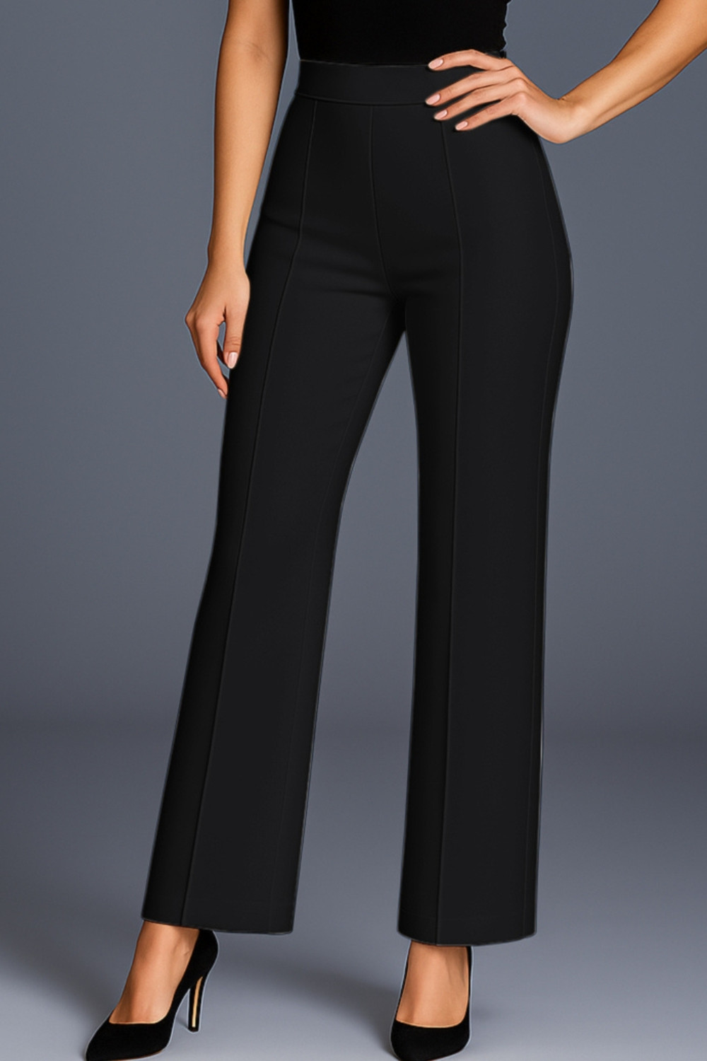 Image of SWADESI STUFF Women Straight Fit Black Cotton Blend Trousers