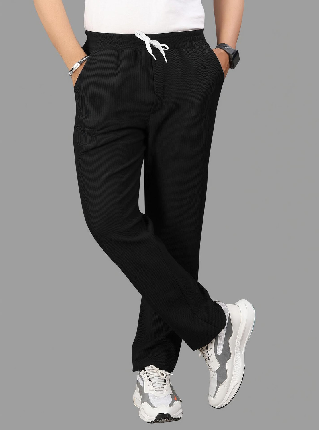 Image of COMBRAIDED Men Loose Fit Black Corduroy Trousers