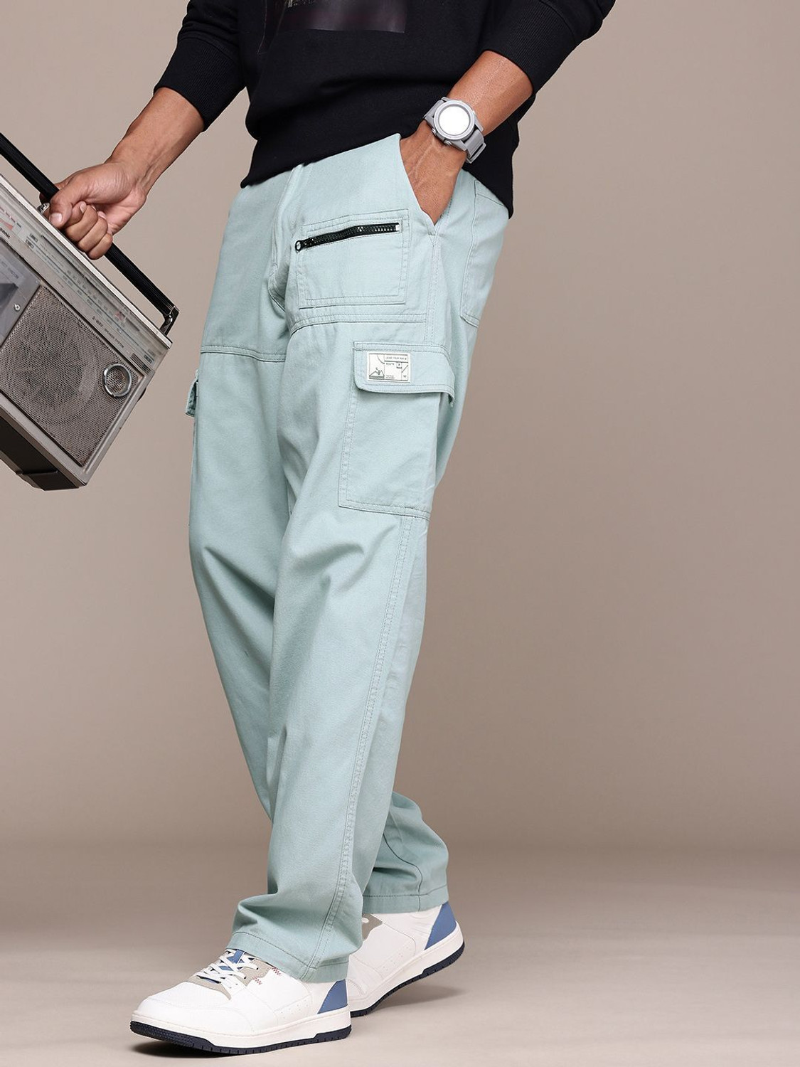 Image of Roadster Pack of 3 Men Regular Fit Multicolor Cotton Blend Trousers