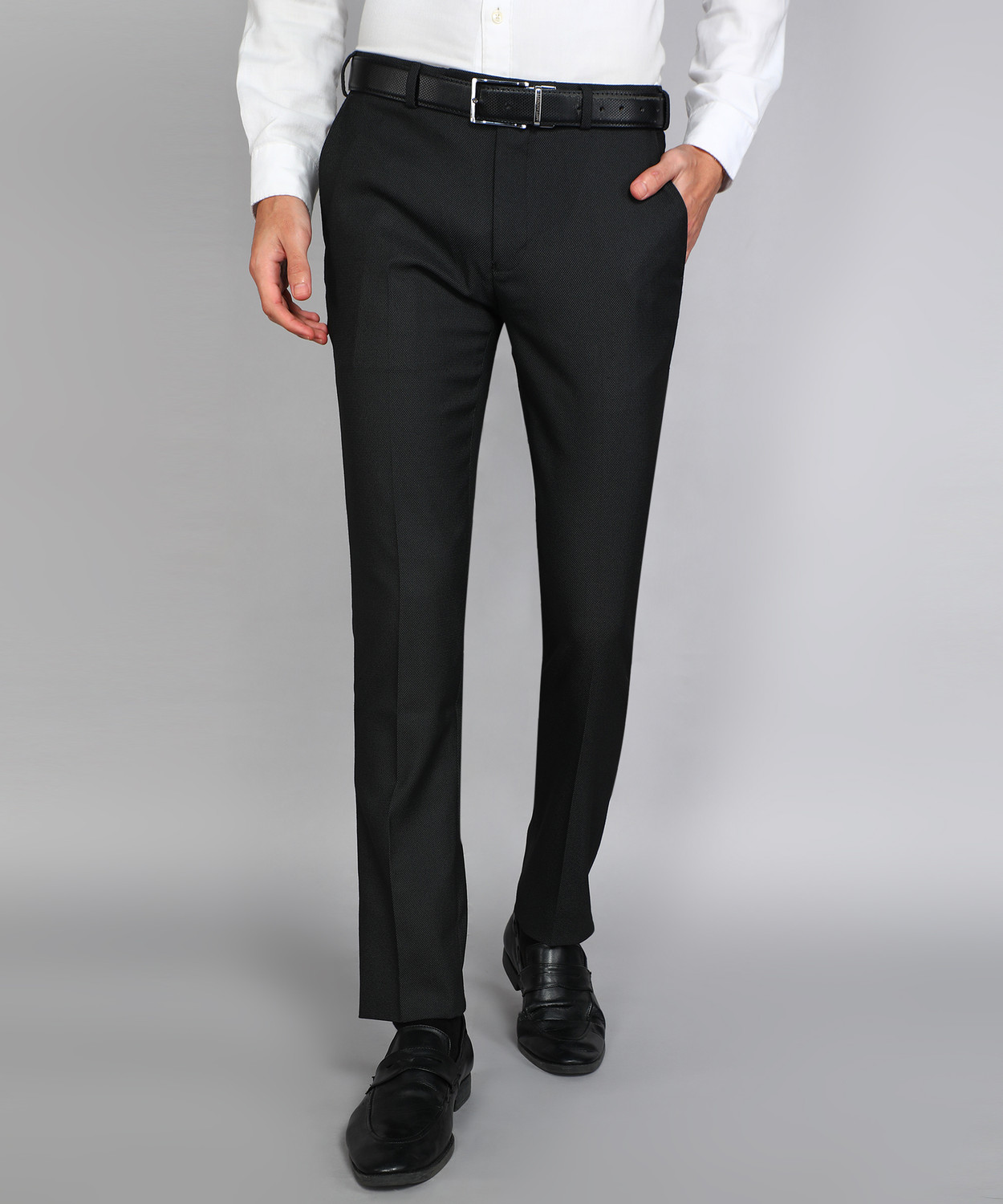 Image of PETER ENGLAND Men Slim Fit Black Viscose Rayon Trousers