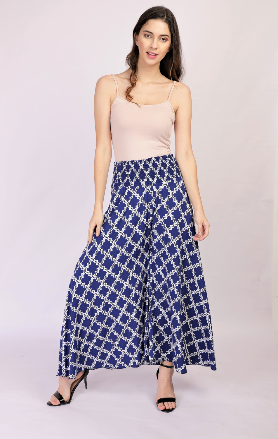 Image of ELVORA Women Flared Blue Viscose Rayon Trousers
