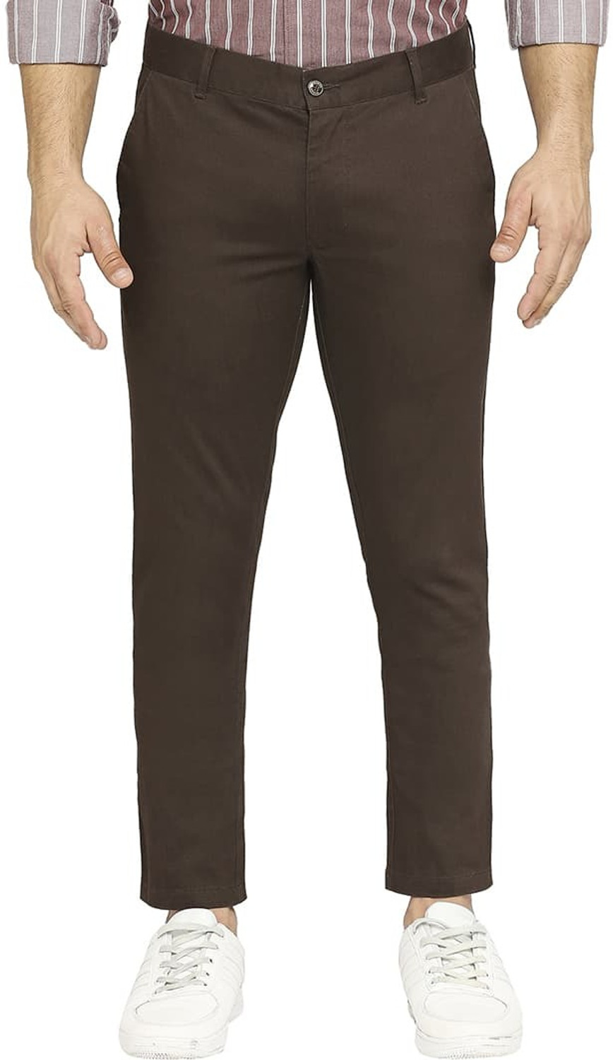 Image of BASICS Men Tapered Brown Cotton Blend Trousers