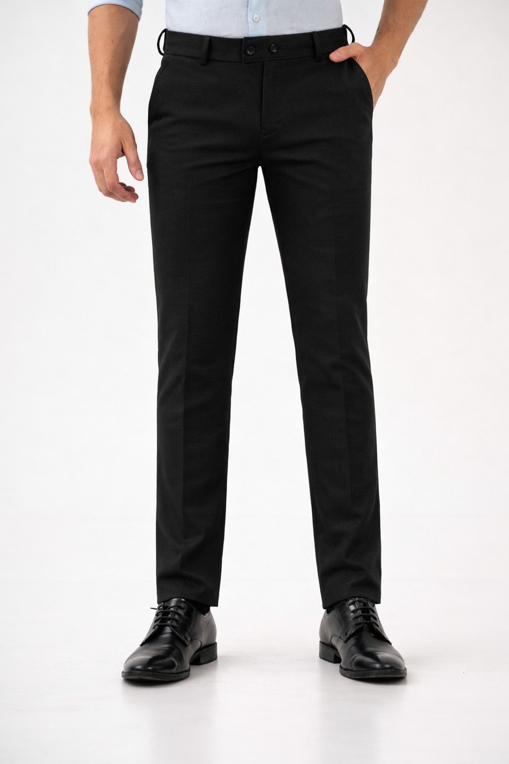 Image of COMBRAIDED Men Regular Fit Black Lycra Blend Trousers