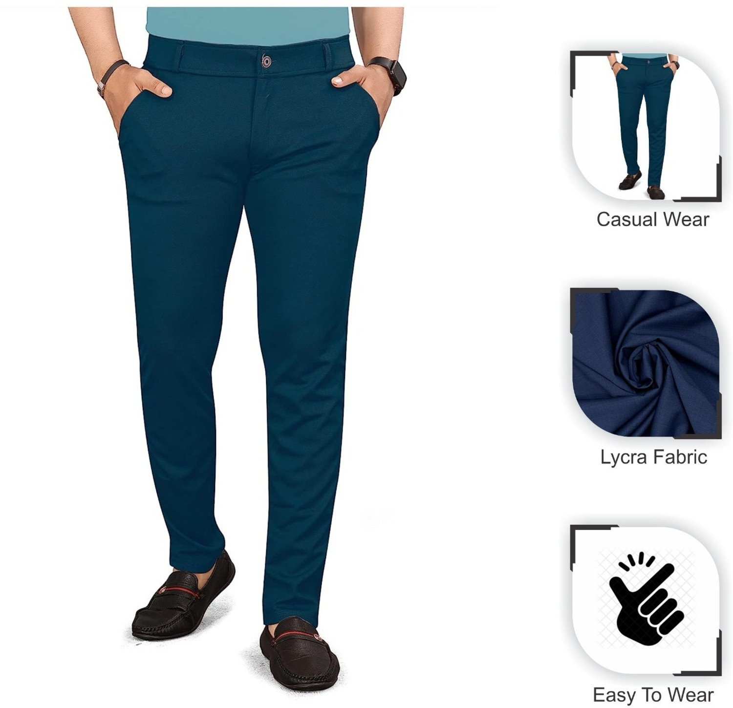 Image of Roadster Men Relaxed Multicolor Cotton Blend Trousers