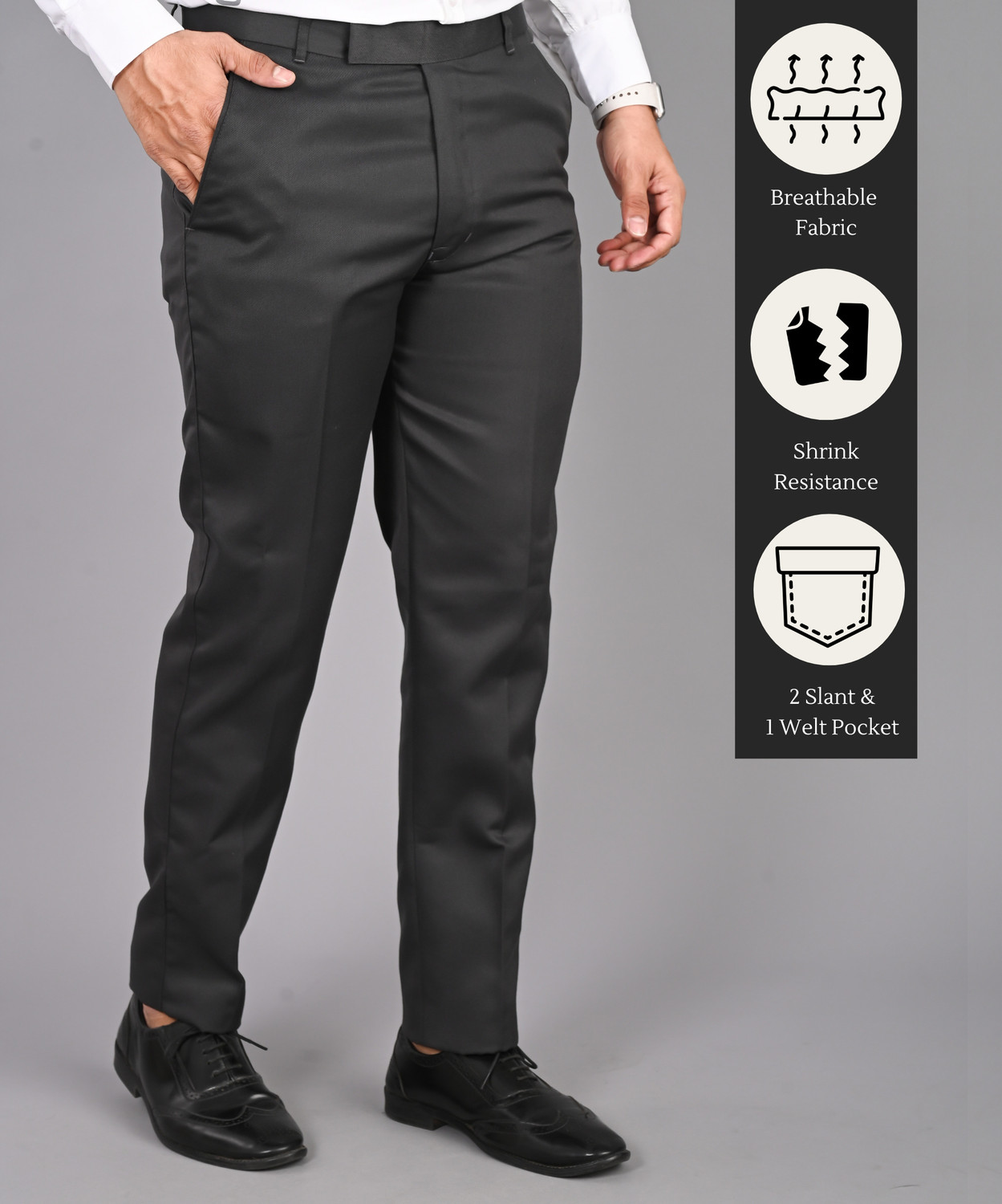 Image of The Revenant Men Slim Fit Grey Cotton Blend Trousers
