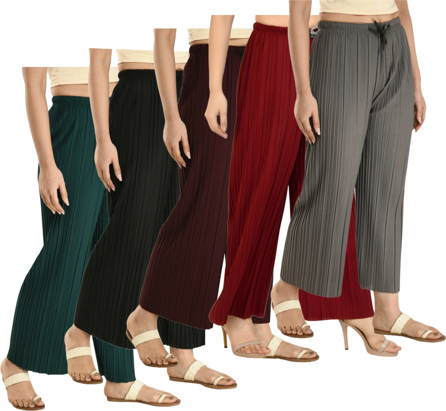 Image of Silver Creation Pack of 5 Women Relaxed Multicolor Lycra Blend Trousers