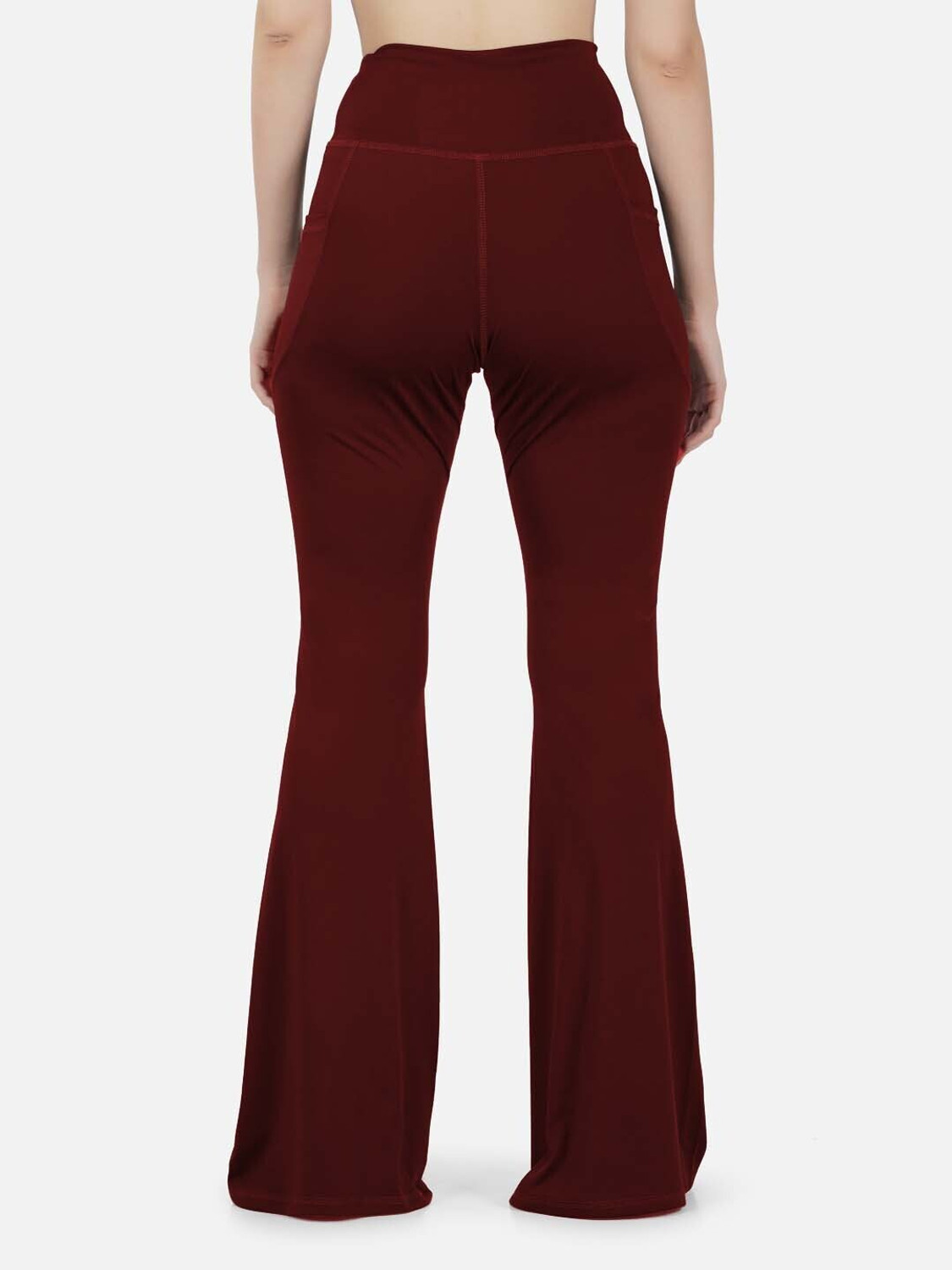 Image of IMPERATIVE by NEU LOOK Women Flared Maroon Lycra Blend Trousers