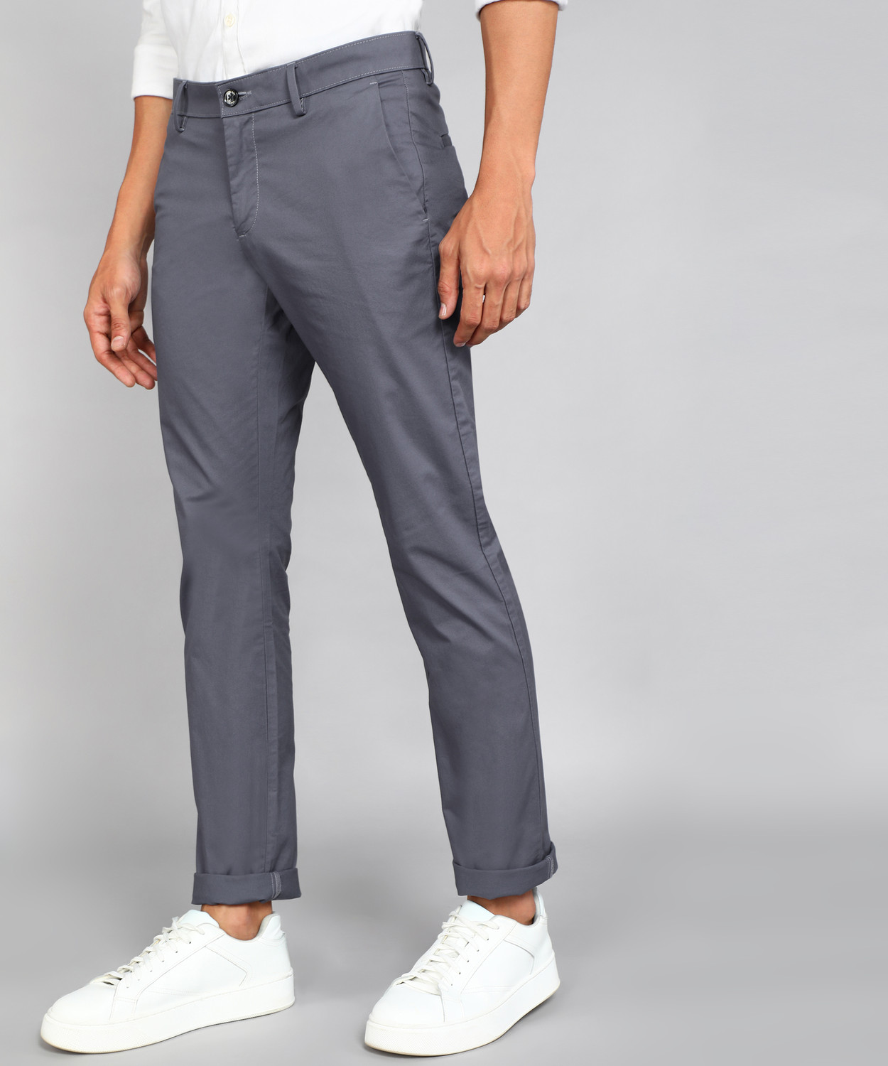 Image of Allen Solly Men Regular Fit Grey Cotton Blend Trousers