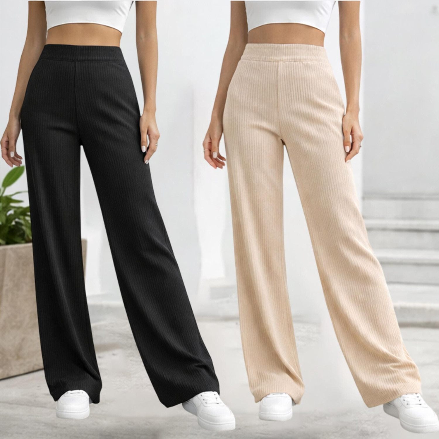Image of Roadster Pack of 2 Women Relaxed Multicolor Cotton Blend Trousers