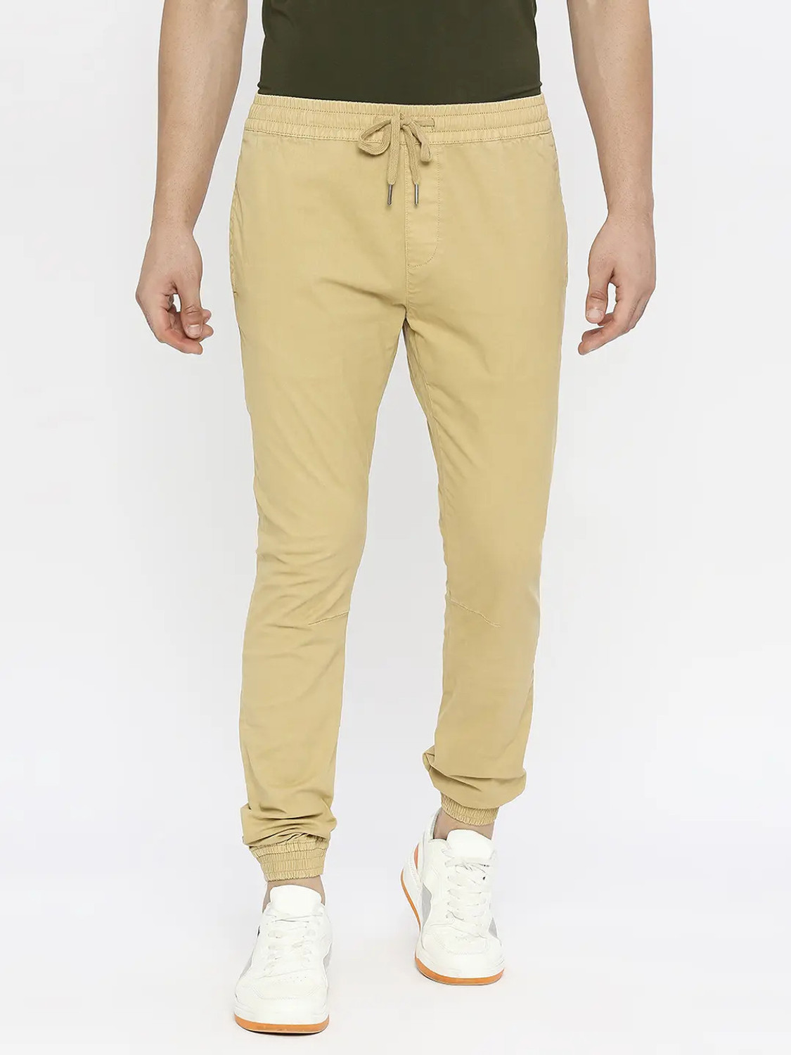 Image of Spykar Men Khaki Lycra Blend Trousers