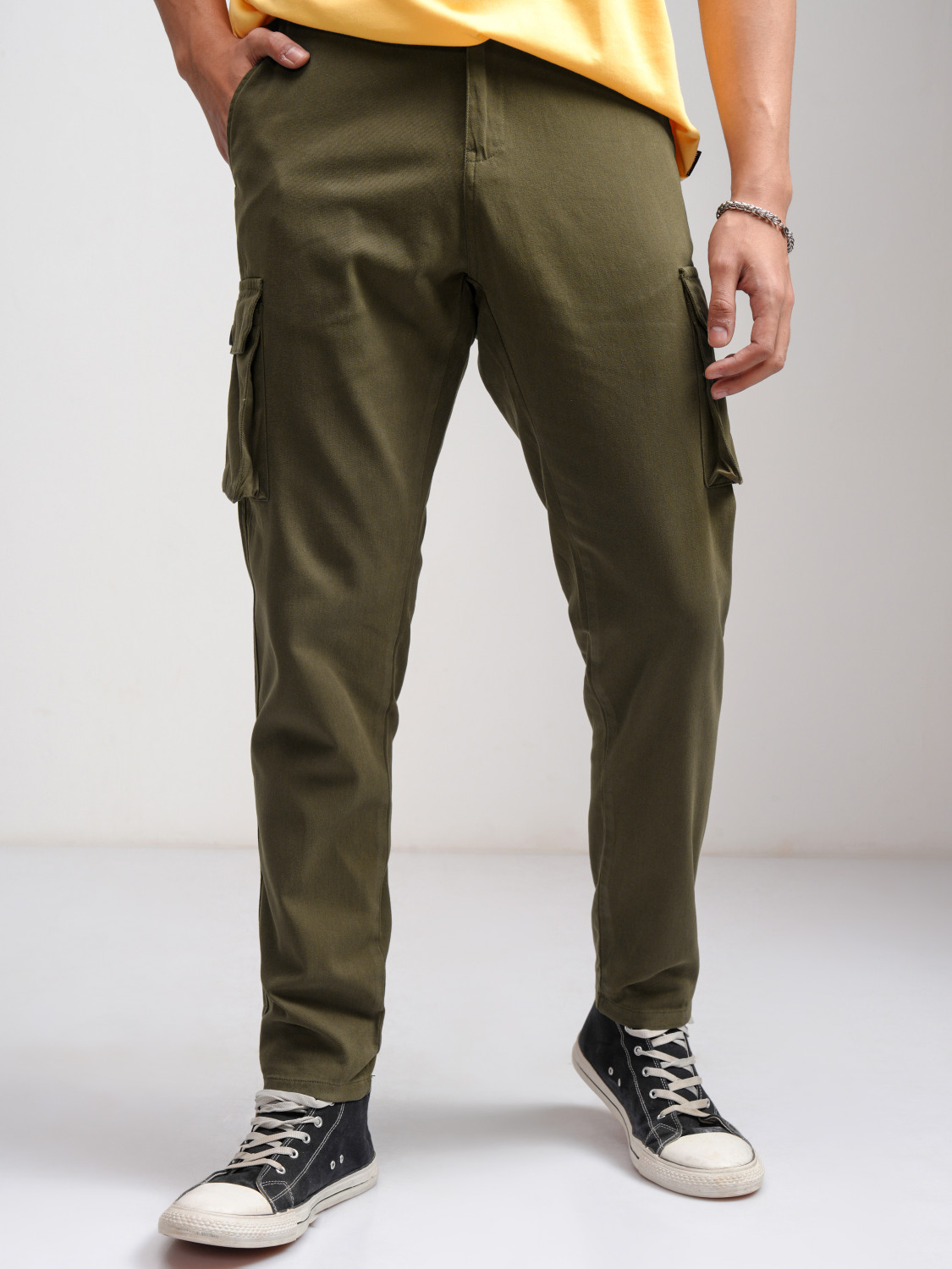 Image of Spykar Men Beige Pure Cotton Trousers