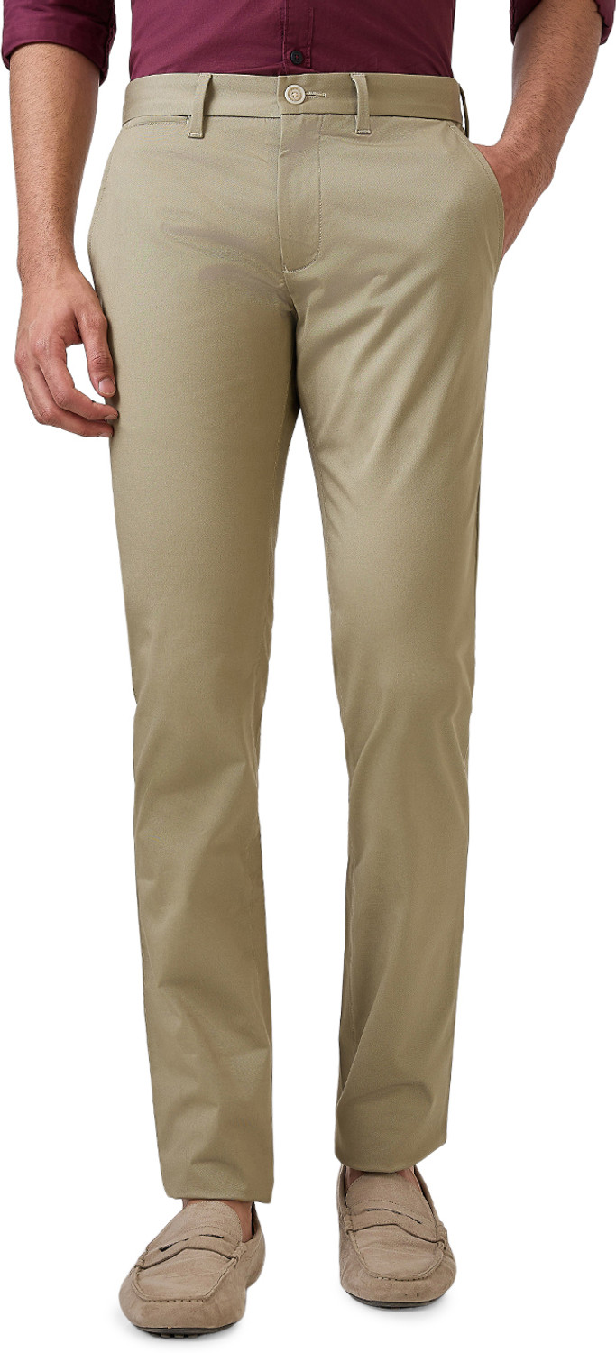 Image of PROVOGUE Men Slim Fit Grey Pure Cotton Trousers