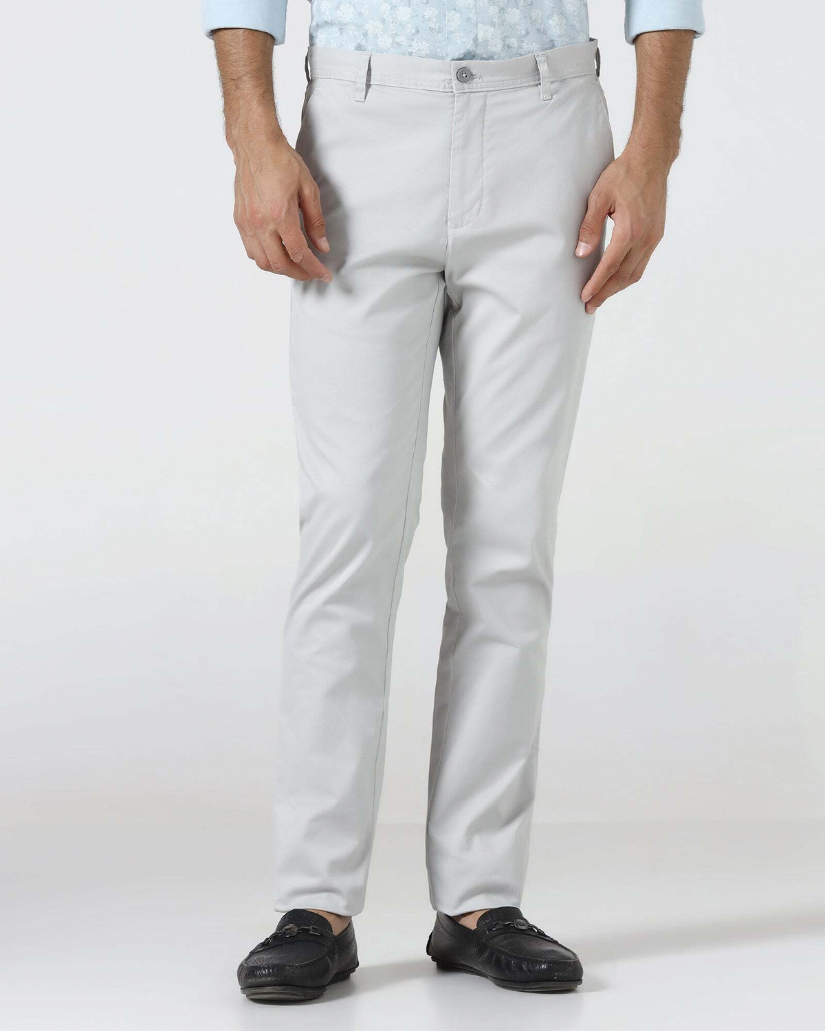 Image of MONTE CARLO Men Slim Fit Grey Cotton Blend Trousers