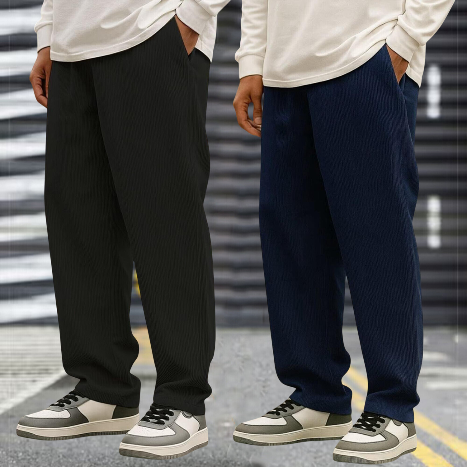Image of Roadster Men Relaxed Multicolor Cotton Blend Trousers
