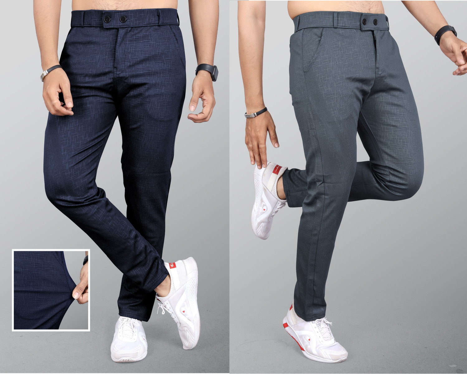 Image of INDICLUB Men Regular Fit Multicolor Lycra Blend Trousers