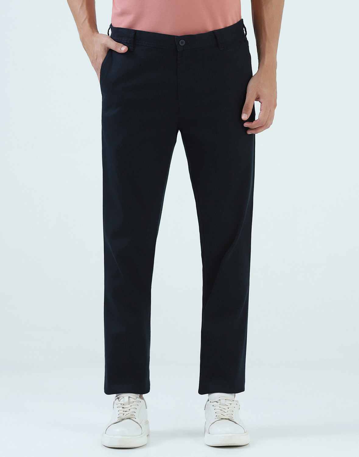 Image of THOMAS SCOTT Men Regular Fit Blue Cotton Blend Trousers
