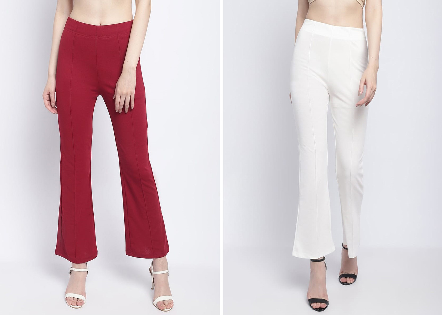 Image of Kanishk Women Regular Fit Maroon, White Cotton Blend Trousers