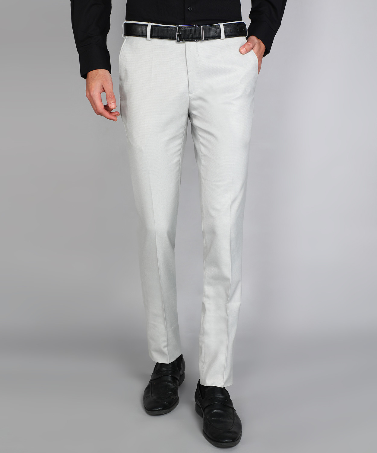 Image of Raymond Men Slim Fit Green Viscose Rayon Trousers