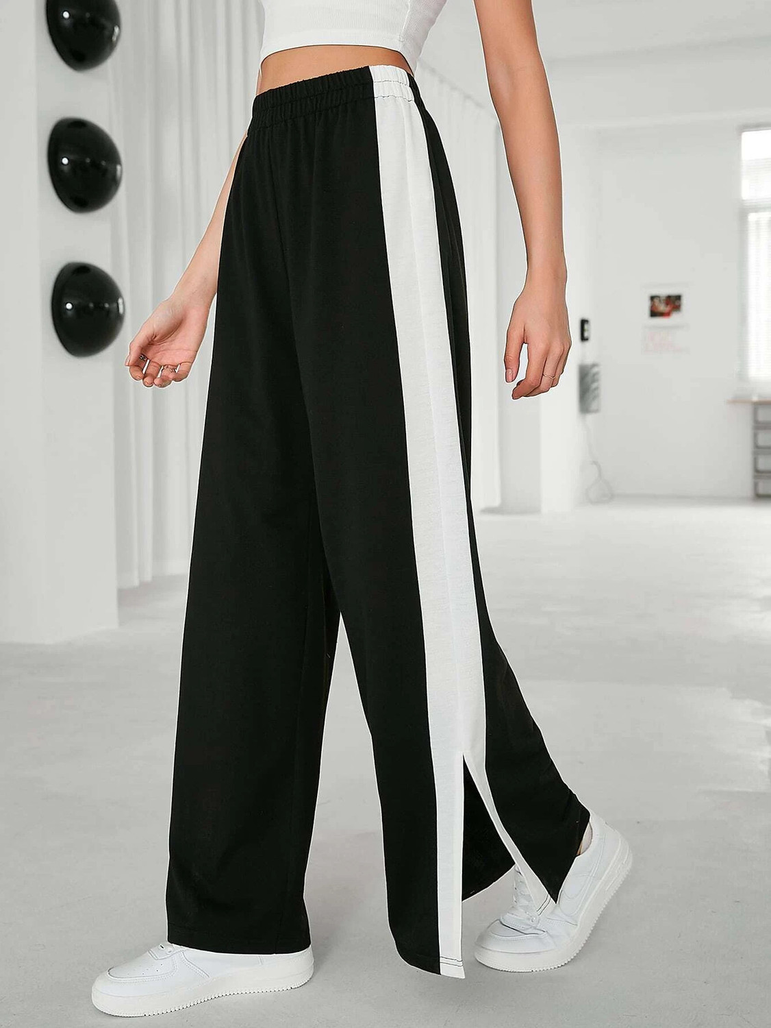 Image of L Fashion Fashion Women Flared Grey Polyester Trousers
