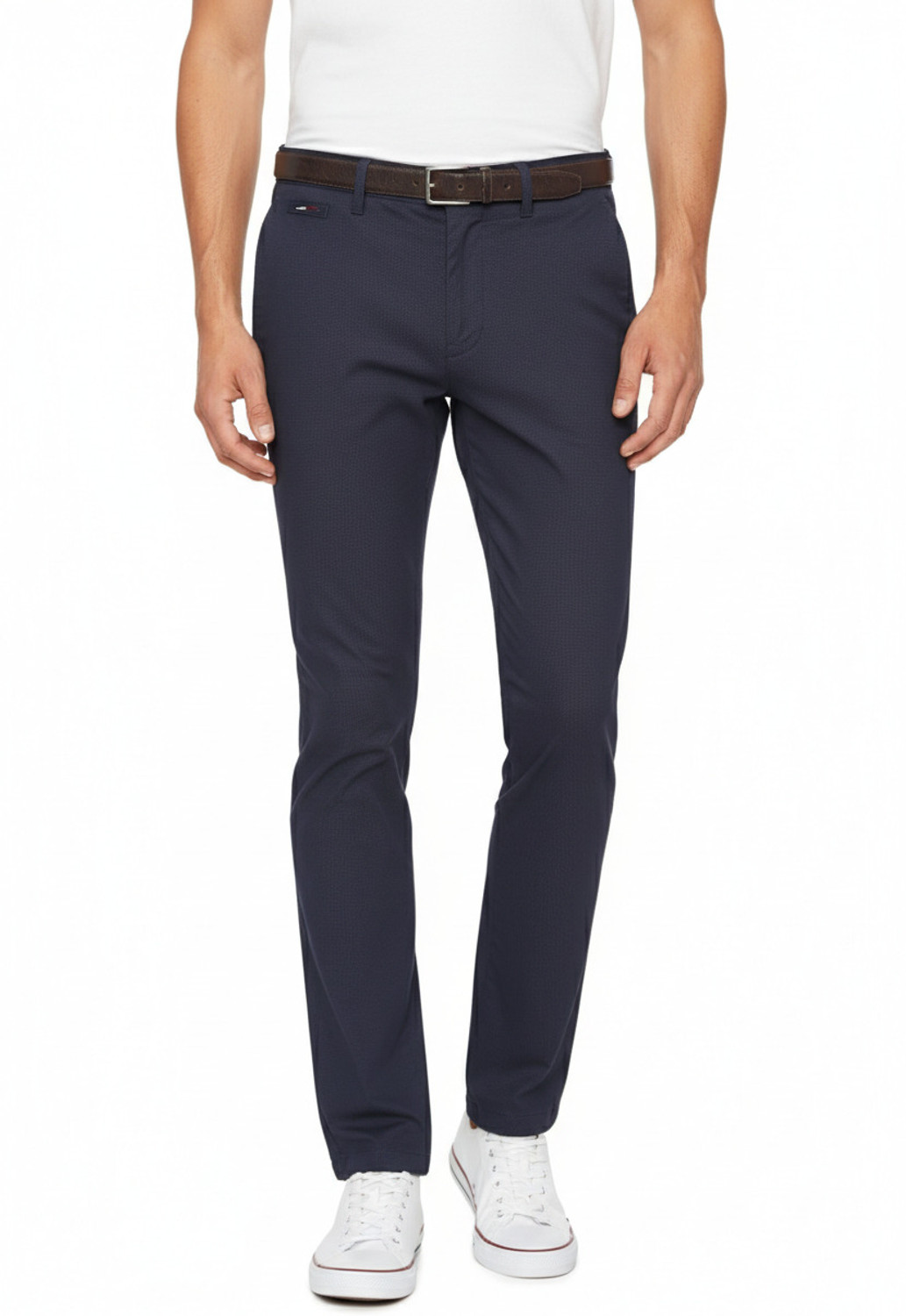 Image of PARX Men Slim Fit Beige Cotton Blend Trousers