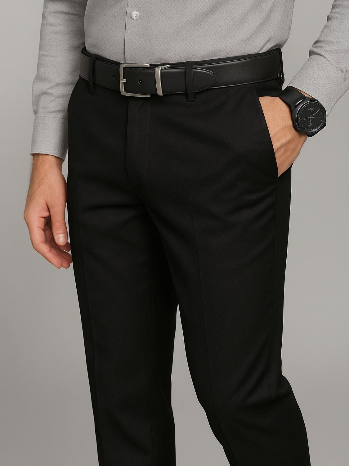 Gentlemen Style Black Polyester Trousers - Image 1