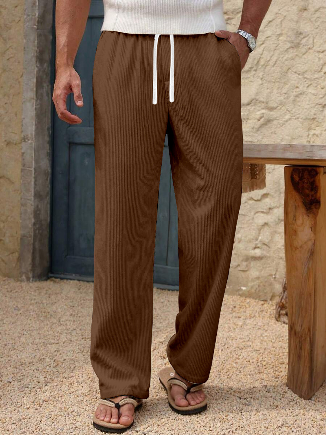 Image of Roadster Men Regular Fit Beige Cotton Blend Trousers