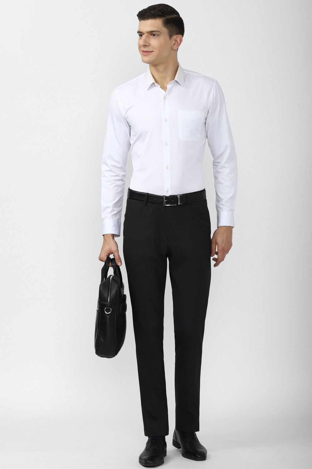 Image of PETER ENGLAND Men Slim Fit Black Viscose Rayon Trousers